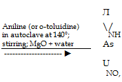 Подпись: Л Aniline (or o-toluidine) / in autoclave at 140°; NH stirring; MgO + water As ► U NO, 