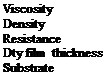 Подпись: Viscosity Density Resistance Dty film thickness Substrate 